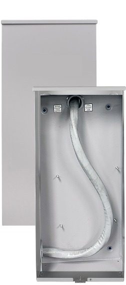 GenPrep Enclosure, shown closed and open with pre-set wiring